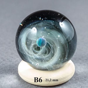 Handmade Fine Silver Fumed Galaxy Glass Marble with Floating Opal Planet, Borosilicate Art Marble, Collectible Space Glass