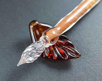 Pluma de vidrio de colores con soporte de hoja y tinta opcional - Instrumento de escritura artesanal