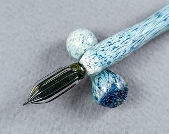 Juego de pluma de inmersión de vidrio hecha a mano, punta ahumada dorada y plateada, pluma de caligrafía de borosilicato con soporte y tinta opcional.