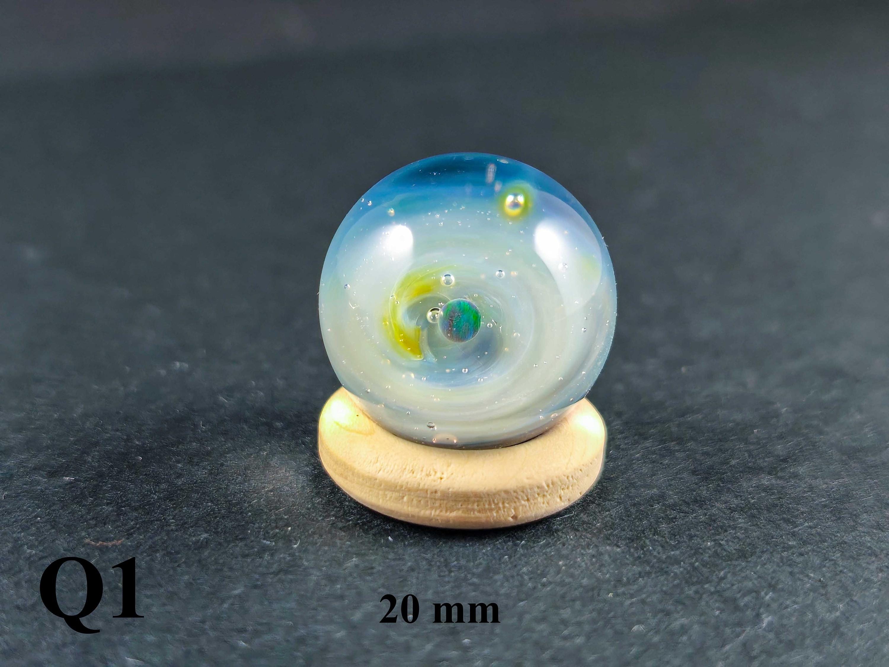Tiny Silver Fumed Galaxy Glass Marble with Opal Planet, Borosilicate Art Collectible