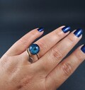 Handblown Tiny Glass Galaxy Ring, Silver Fumed Galaxy Ring, Lampwork Space Ring, Jewelry For Geeks, Minimalist Adjustable Open Wrap Ring
