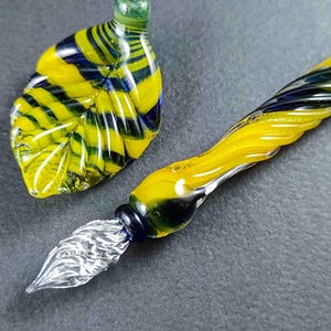 Handmade Glass Dip Pen, Pen Pillow and Bottle of Ink, Glass Art Pen, Glass Calligraphy Pen, Functional Art, Gift for Writers