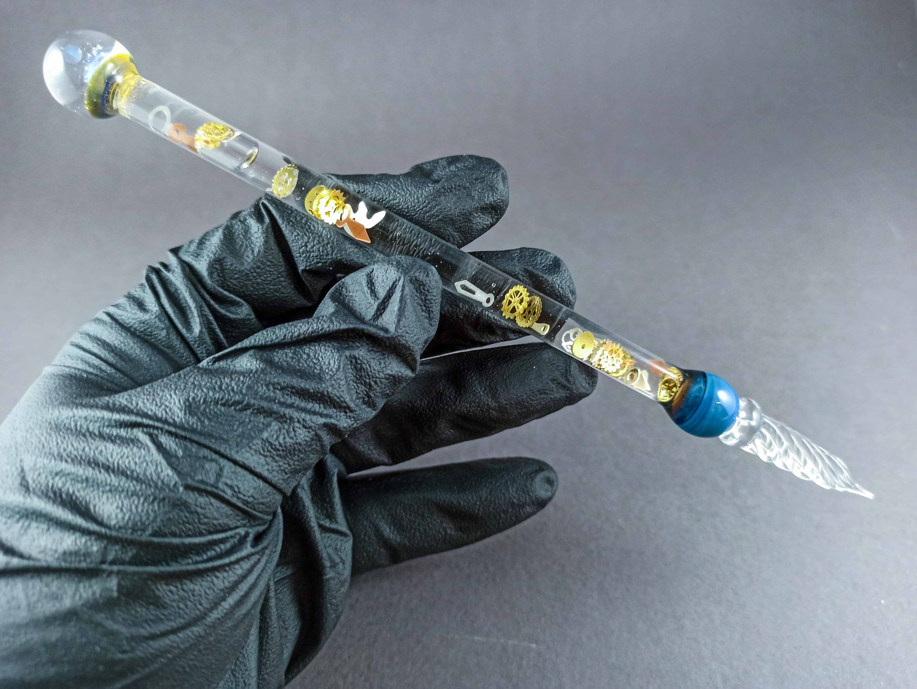 Glass Dip Pen Filled With Floating Cog and Gears, Dip Pen With Galaxy ...
