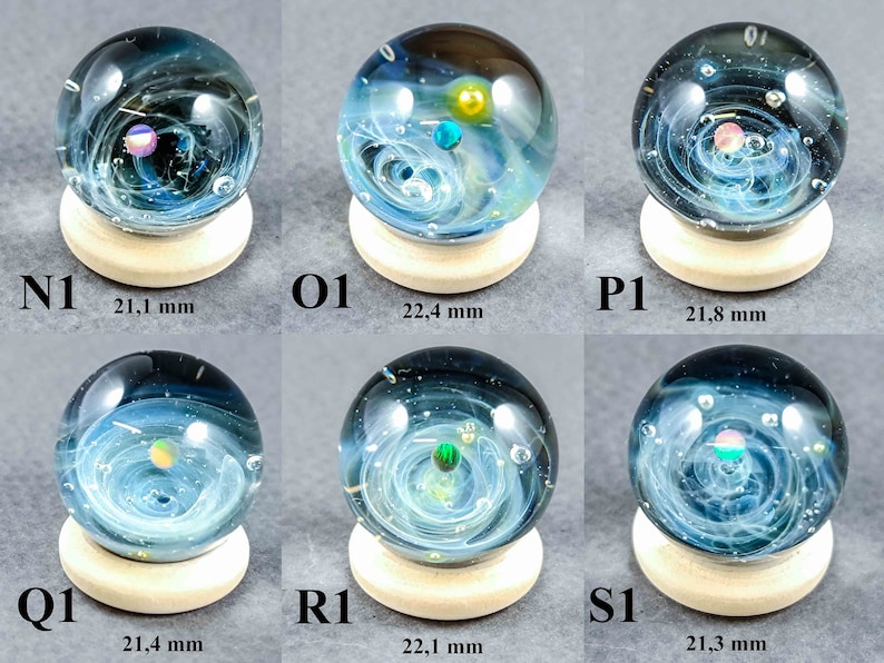 Mini Silber Rauchglas Galaxy Marmor, mit einem schwimmenden Opal Planeten, winzige Glas Galaxy Marmor, Borosilikat Marmor mit einem Opal Bild 4
