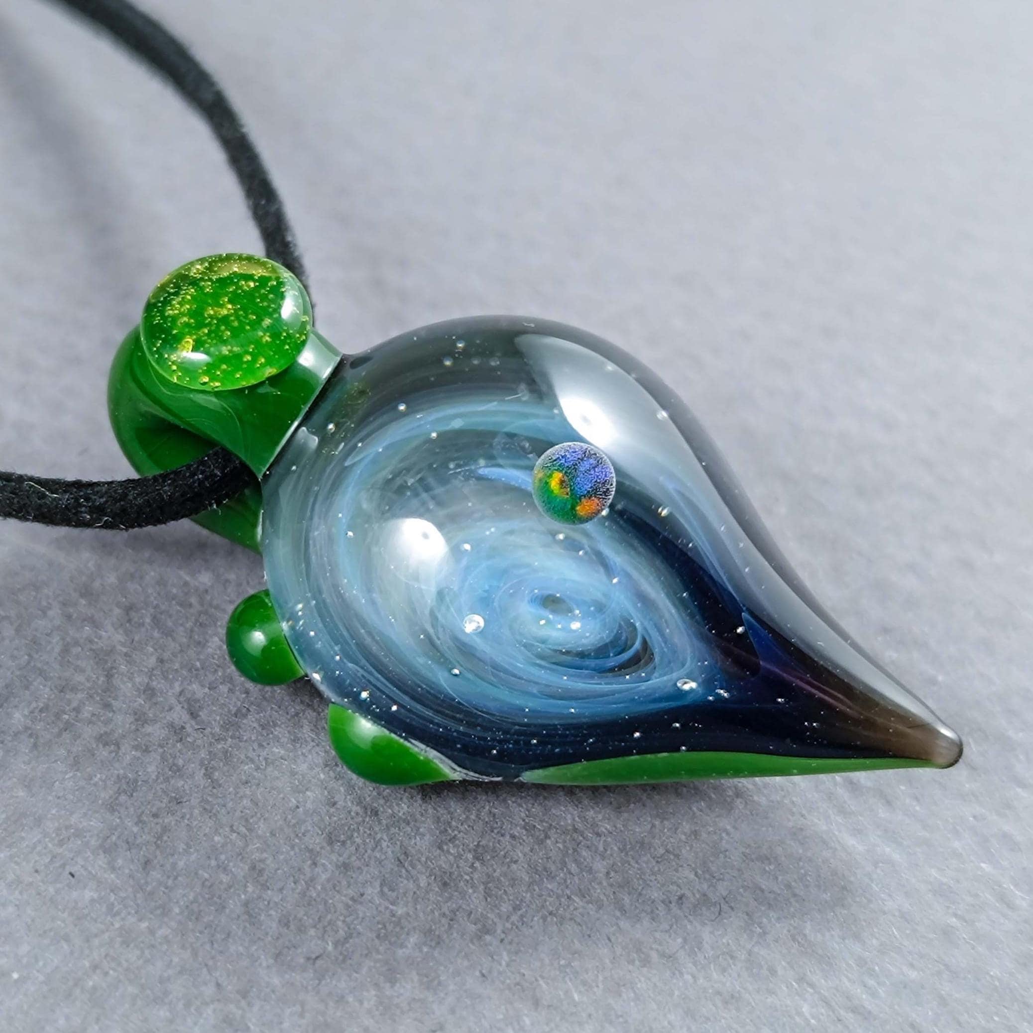 Glass Galaxy Pendant With Opal Planet, Heady Starry Galaxy Pendant - Main Image