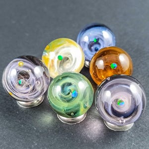 Handmade Colorful Fine Silver Fumed Galaxy Glass Marble with Floating Opal Planet, Borosilicate Art Marble, Collectible Space Glass