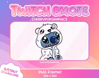 Uroczy kostium niedźwiedzia polarnego Stitch Emote na Twitch, dostępne inne warianty