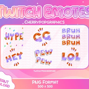 NEW 6 Text Emotes for Twitch Hype, Pew pew, Hey, Bruh, Lol, GG
