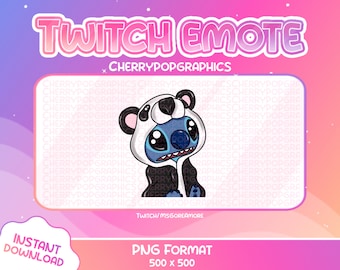 Uroczy emotikon kostiumu Pandy Stitch do grafiki Twitch/Discord Blue Twitch