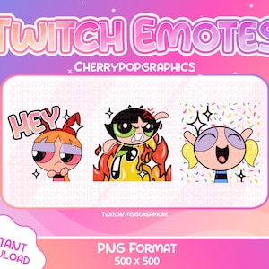 3 Cute Cartoon Powerpuff girl Emotes for Twitch/Discord Twitch Graphics Old School