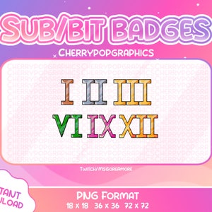 6 Roman Numeral Badges For Twitch Subs/Bits