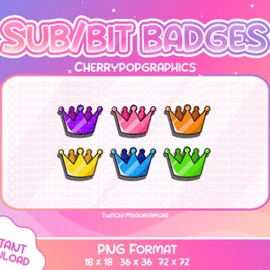 6 Cute shiny crown Badges for Twitch Subscribers