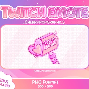 CUTE Pastel Pink Heart BAN Hammer for Twitch, Pastel Colours Other colour Variants Available