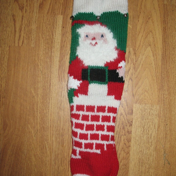 Hand Knit  Christmas Stocking Santa Out of Chimney Vintage/TAKING ORDERS FOR 2024