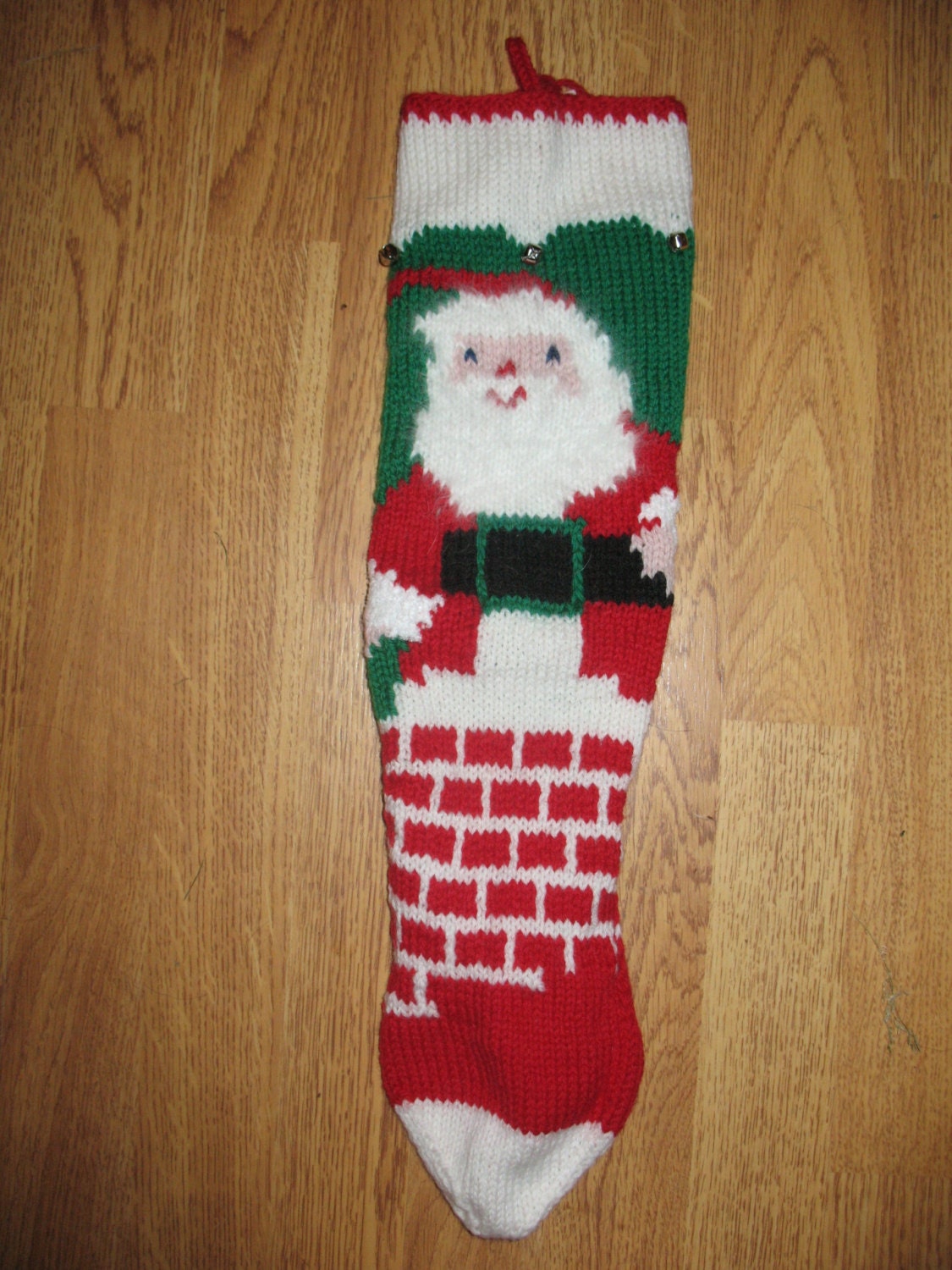 Hand Knit Christmas Stocking Santa Out of Chimney Vintage/taking ORDERS