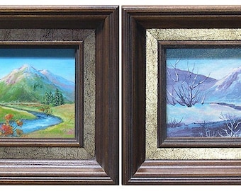 Change of Season - Mountain Scene in Fall and then Winter - Pair of Seasonal Paintings by Steinbach