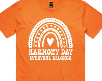Harmony Day T-Shirt, More Colours, School Teacher Shirt, Everyone Belongs Tee, Rainbow Heart Design