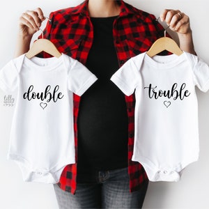 Double Trouble Twin Announcement Bodysuits, Pregnancy Announcement For Twins, Twinning, We&#39;re Having Twins! Twinsies, Twins Newborn Gift