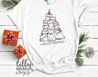 Meowy Christmas T-shirt, Cat T-shirt, Christmas Cat Cat