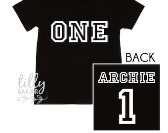 Personalised Boy&#39;s 1st Birthday T-Shirt – Name & Number 1 on Back | First Birthday Gift | Cake Smash Outfit