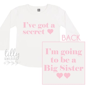 Ich habe ein Geheimnis, ich werde ein Big Sister T-Shirt für Mädchen, Vorder- und Rückendesign, Big Sister Shirt, Schwangerschaftansage, Big Sis