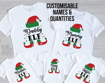 Christmas Elf Personalised Matching T-Shirts, Elf Family Matching Christmas Shirts, Matching Elf T-Shirts, Mummy Elf, Daddy Elf, Baby Elf