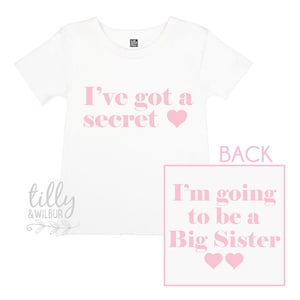 Ich habe ein Geheimnis, ich werde ein Big Sister T-Shirt für Mädchen, Vorder- und Rückendesign, Big Sister Shirt, Schwangerschaftansage, Big Sis