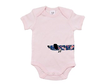 Dachshund Baby Bodysuit Sausage Dog Baby Clothes Wiener Clothing Weiner Gift Pink For Baby Girls Wraparound Front And Back Print