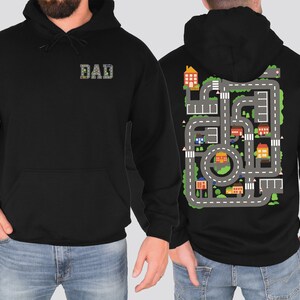 Hoodie papa's autobaan, print voor- en achterkant, auto's op papa's rug, grappig vaderdagcadeau, race-vader, vader monteur, trui rugmassage
