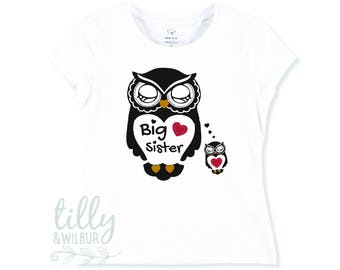 Big Sister T-Shirt for Girls, I'm Going To Be A Big Sister, Sister Owls, Pregnancy Announcement T-Shirt For Girls, Big Sister T-Shirt