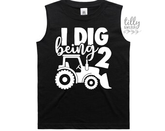 I'm Two And Digging It Singlet, Navy I Dig Being Two Birthday Tank, 2nd Birthday T-Shirt, 2nd Second Birthday Tee, Two Birthday Gift, Boy 2