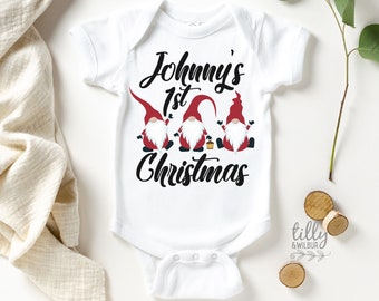 Personalised 1st Christmas Baby Bodysuit, Christmas Baby Outfit, First Xmas, Christmas Santa Gnomes, Baby's 1st Christmas, Christmas, Gnomes