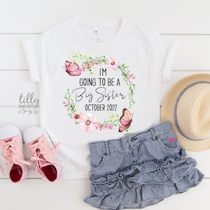 Große Schwester T-Shirt, ich werde eine große Schwester mit Fälligkeitsdatum T-Shirt, Schwangerschaftansage T-Shirt, Big Sis T-Shirt, ich habe ein Geheimnis,