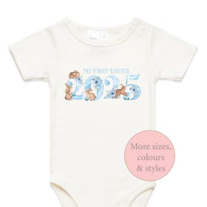 My First Easter 2025 Baby Bodysuit, First Easter Baby Bodysuit, Newborn Easter Gift, 1st Easter Outfit, Baby&#39;s 1st Easter, Blue Bunny Rabbit