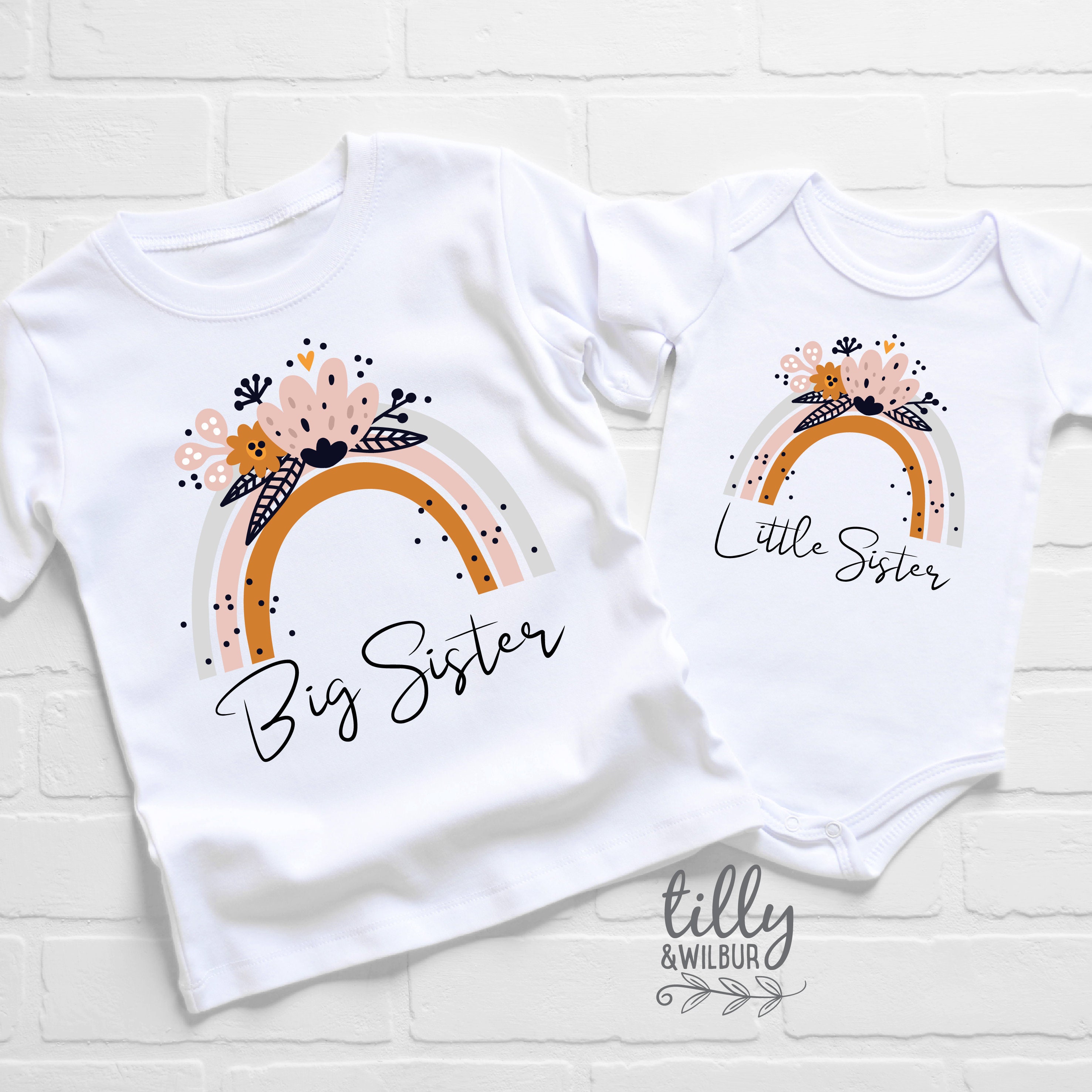 Monamees Big and Little Sister Personalized Matching Outfits, Sisters Shirt Set, Customized Baby Shower Gifts for Girls, Little Sister Announcement