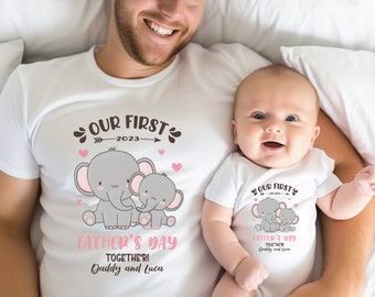 Our First Father's Day 2024 Baby Bodysuit And Dad T-Shirt With Names, Happy 1st Father's Day, Fathers Day Baby, First Fathers Day Baby Gift