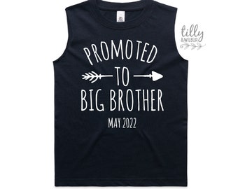 Promoted To Big Brother Singlet, Navy, Personalised Due Date, Big Brother Tank, I'm Going To Be A Big Brother, Pregnancy Announcement Tee