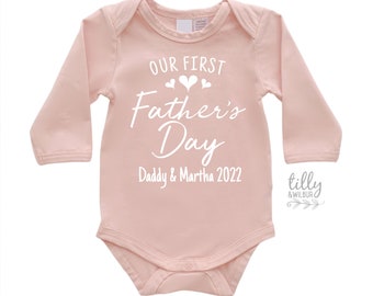 Our First Father's Day 2024 Baby Bodysuit With Names, I Love You Daddy Happy 1st Father's Day, Fathers Day Baby, First Fathers Day Baby Gift