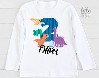 Birthday Dinosaur T-Shirt, 2nd Birthday Gift, Second Birthday Gift, Personalised 2 Birthday T-Shirt, Dinosaur Theme Cake Smash Tee, 2 Today