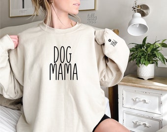 Dog Mama Sweatshirt With Name On Sleeve, Dog Mama Est Sweatshirt, Mothers Day Gift, Personalised Mum Gift, Dog Mum Life Jumper,