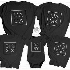 Mama Dada Big Brother Schwester Baby T-Shirts, Passende Familien Shirts, Schwangerschaftansage, Muttertag, Vatertag, Baby offenbaren Geschenk