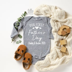 Our First Father's Day 2024 Baby Bodysuit With Names, I Love You Daddy Happy 1st Father's Day, Fathers Day Baby, First Fathers Day Baby Gift