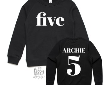 Five Sweatshirt, Personalised 5th Birthday T-Shirt, 5 Year Old Birthday Gift, Boys 5th Birthday, Boys Birthday Tee, Birthday Boy 5 Jumper