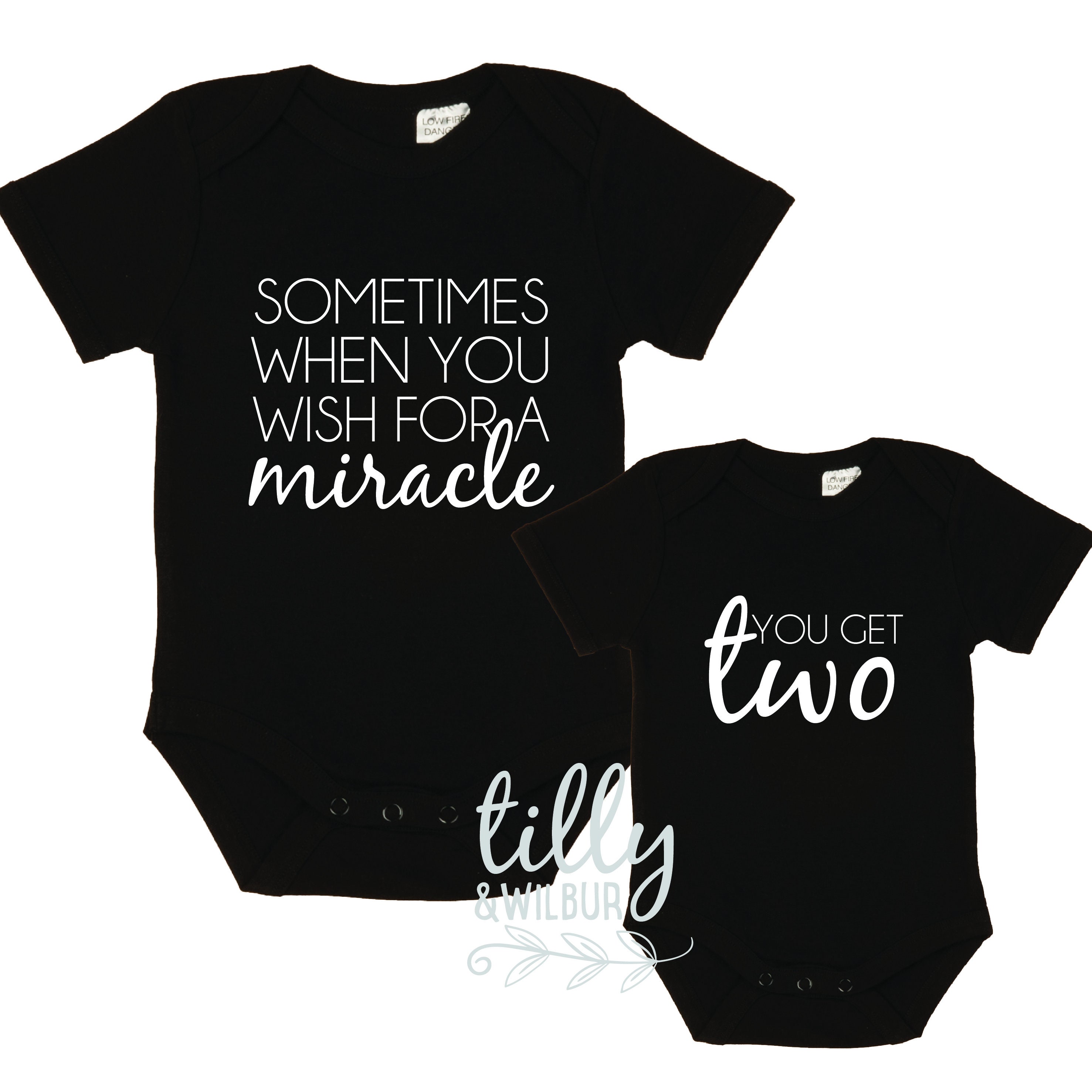 Sometimes When You Wish For A Miracle, You Get Two Twin Bodysuits, Twin Baby Gift, Twins, Twin Baby Shower, Twin Pregnancy Announcement Gift