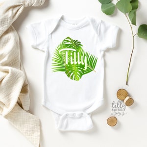 Personalised Baby Bodysuit, Newborn Baby Gift, Newborn Gift, Unisex Baby Gift, Monstera Print, Tropical Print, New Baby Girl, New Baby Boy