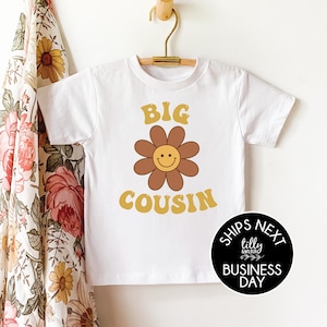 Big Cousin T-Shirt, Retro Smiley Flower, I&#39;m Going To Be A Big Cousin T-Shirt, Pregnancy Announcement, Big Cousin Shirt, Cousin Gift, Cuz
