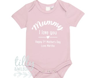 Mummy I Love You Happy First Mother's Day Personalised Baby Bodysuit, 1st Mother's Day Gift, First Mothers Day, Mothers Day Outfit For Baby