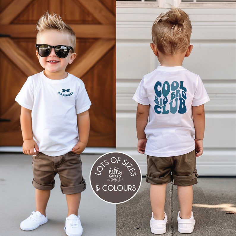 Cool Big Bro Club T-Shirt, Big Brother T-Shirt, Front And Back, Matching Big Bro Lil Bro, Big Brother Little Brother, Pregnancy Announcement image 1