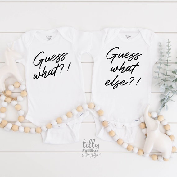 Guess What Guess What Else Twin Announcement Bodysuits, Pregnancy