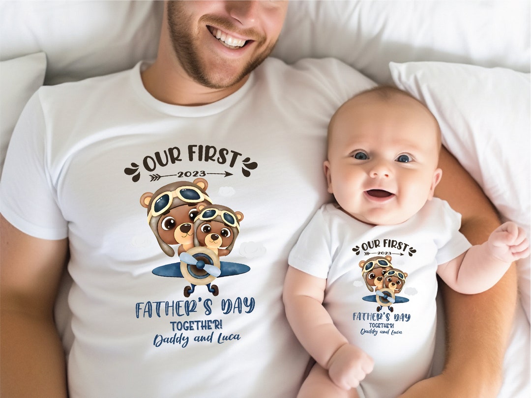 Our First Father's Day 2024 Baby Bodysuit and Dad Tshirt With Names
